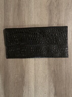 Black Croc-Embossed Patent Leather Clutch